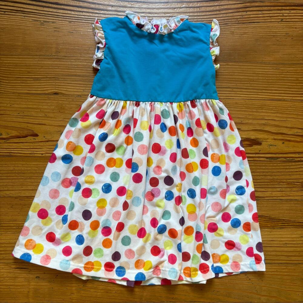 Chick and Chap blue colorful polka dot ruffle sleeveless toddler dress SIZE‎ 3T